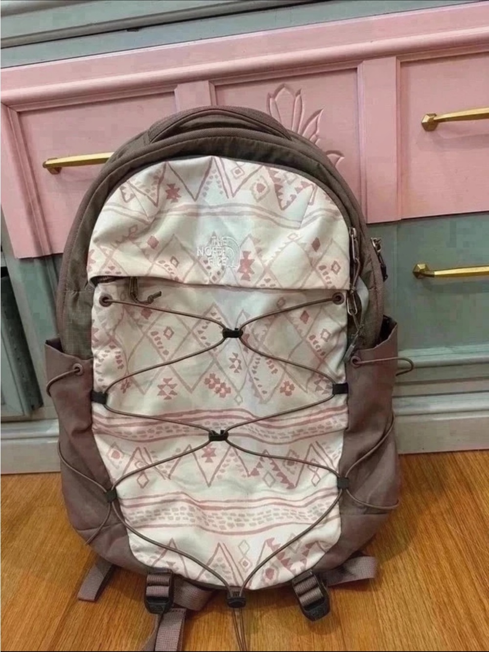 The North Face Women’s Pink and Cream Patterned Backpack